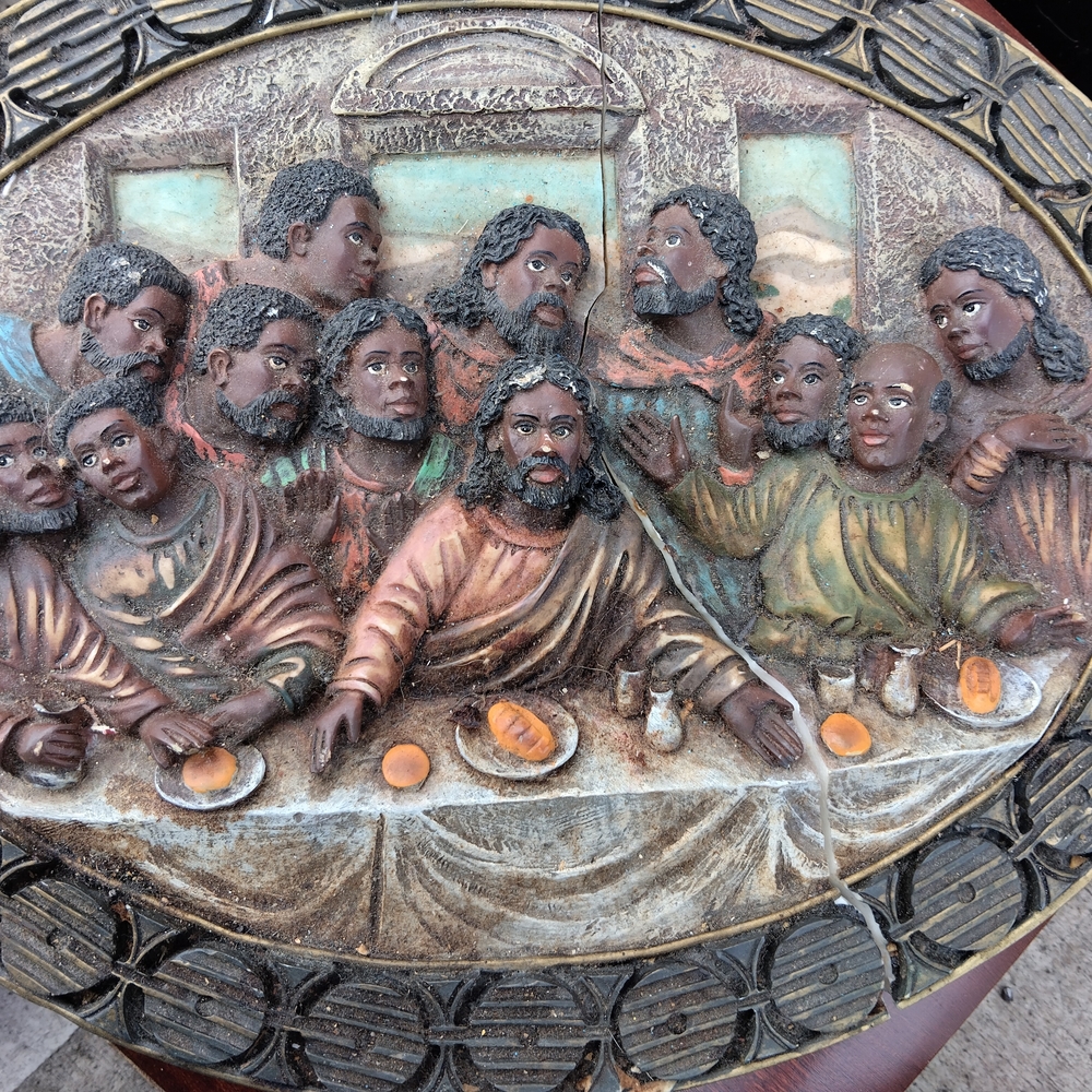 Black Jesus Ceramic Picture.Its cracked But Definitely A Good Find
